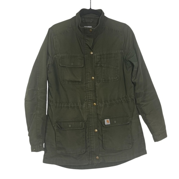 Carhartt Utility Jacket Dusty Olive Green Size Small Canvas Gorpcore Distressed - Picture 1 of 15
